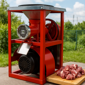 Чугунена Месомелачка с Електромотор 1500W, Стойка и Вградена Фуния ЗА ДОМА Месомелачка с Електромотор