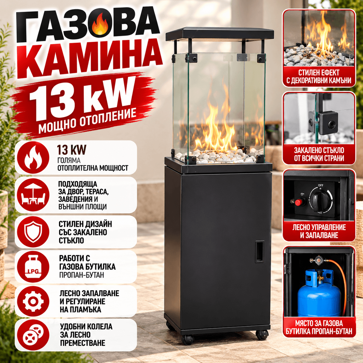 Газова Камина Ziel FPS-B-BJ 13 kW ЗА ДОМА Газова Камина