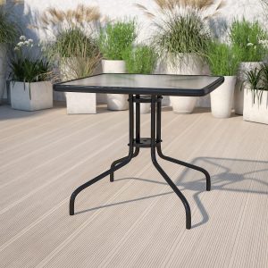 Градинска Mаса Sorento 80×80 см – Mетална Конструкция и Стъклен Плот