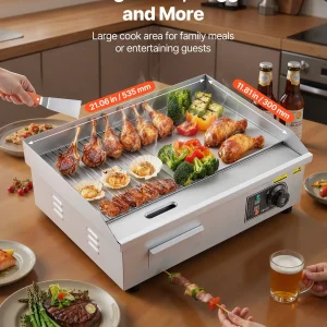Професионална Електрическа Скара 3200W с Гладка и Оребрена Плоча